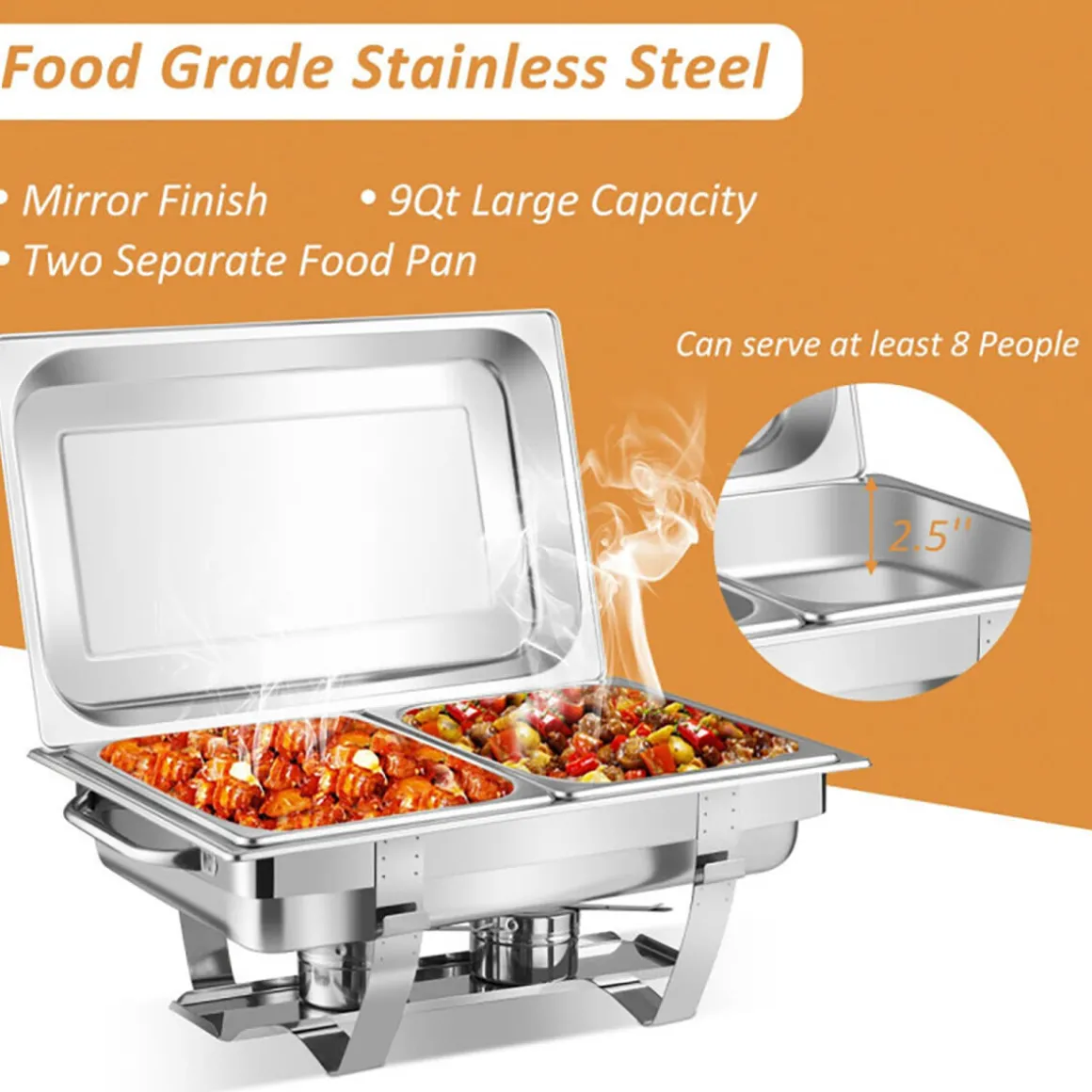9 Qt Stainless Steel Chafing Dish (Set of 2)