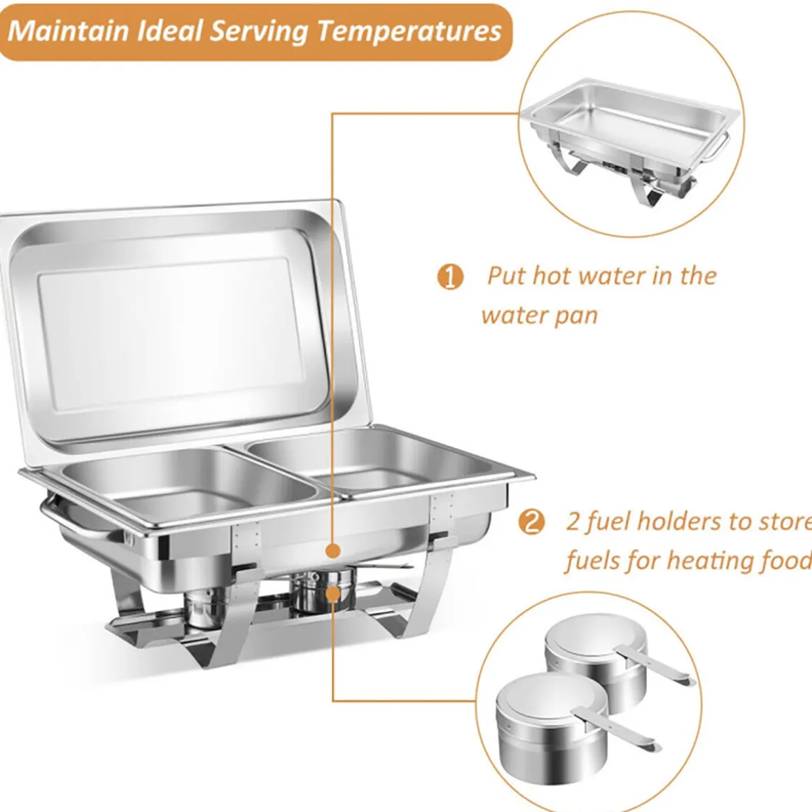 9 Qt Stainless Steel Chafing Dish (Set of 2)