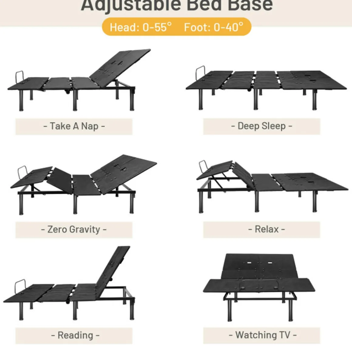 Adjustable Bed Base Frame with Head and Foot Incline