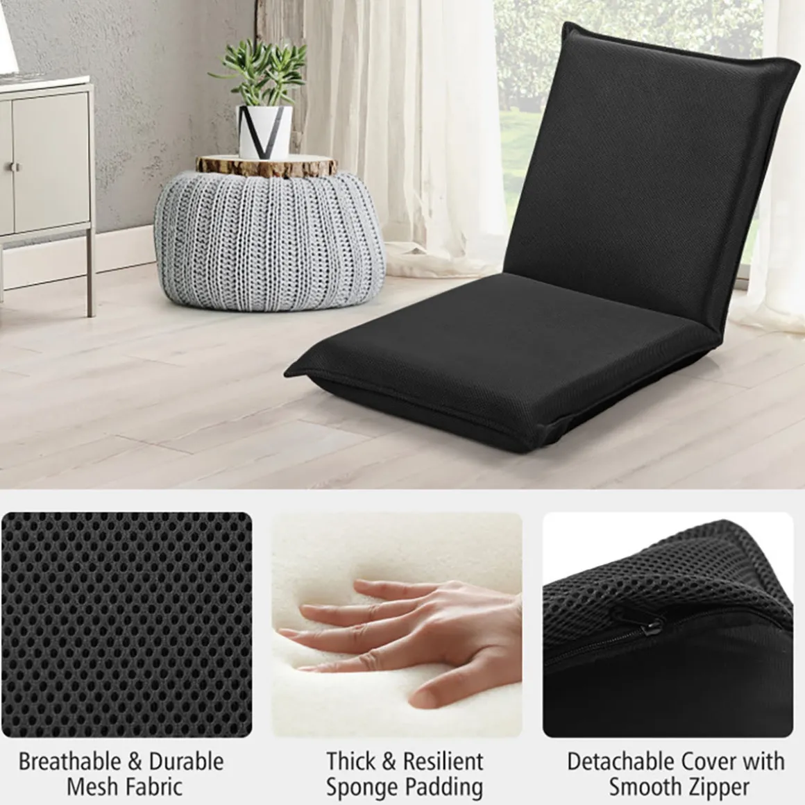 Adjustable 6-Position Folding Floor Chair