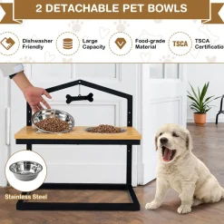 Adjustable Raised Pet Feeder with Stainless Steel Bowls