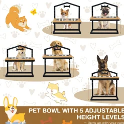 Adjustable Raised Pet Feeder with Stainless Steel Bowls