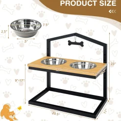 Adjustable Raised Pet Feeder with Stainless Steel Bowls