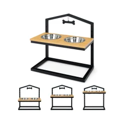 Adjustable Raised Pet Feeder with Stainless Steel Bowls