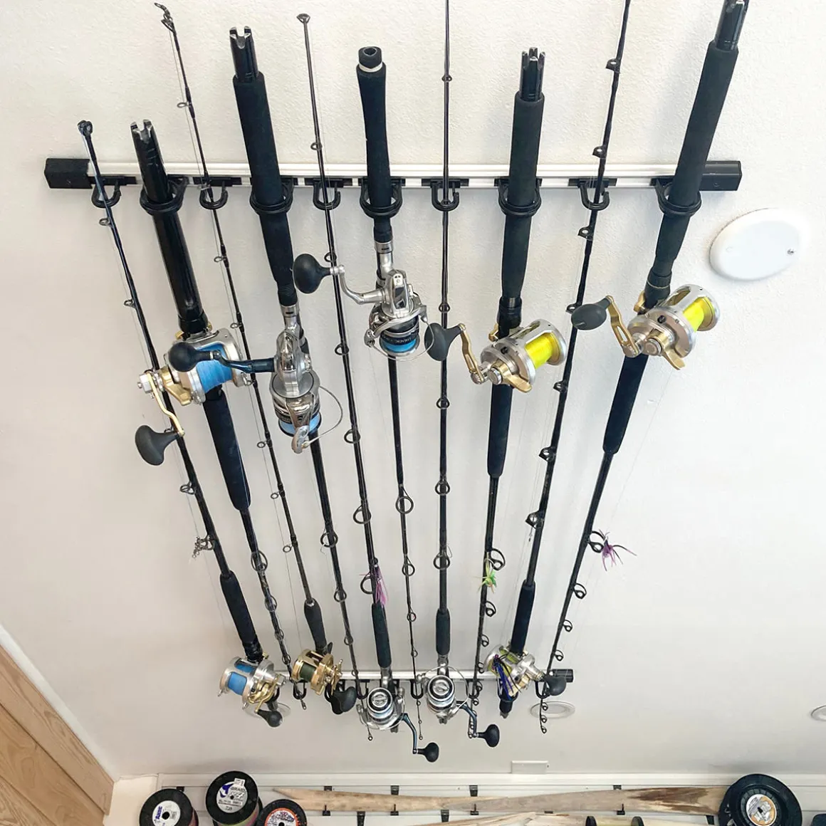 All Weather Aluminum 10 Fishing Rod Wall or Ceiling Rack