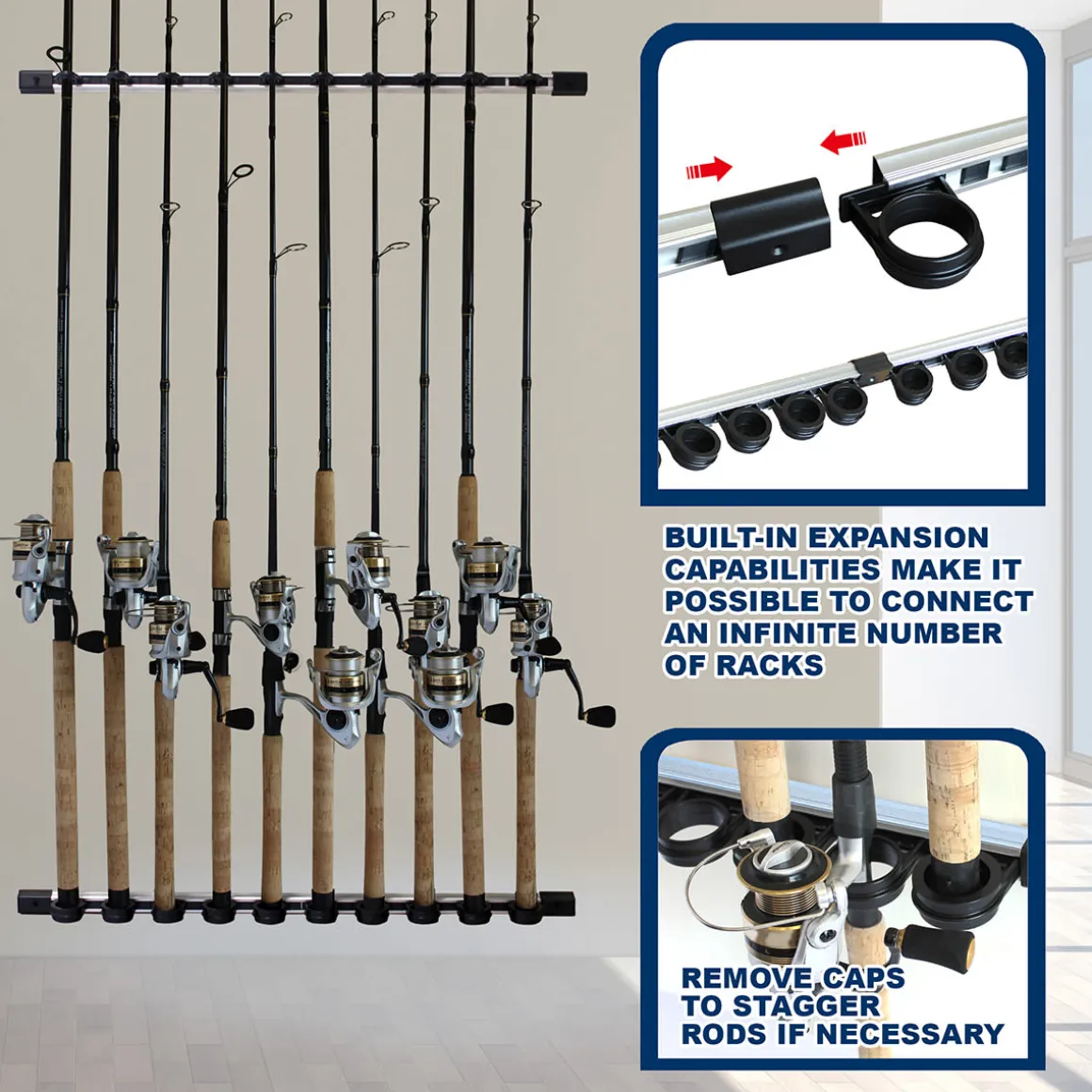 All Weather Aluminum 10 Fishing Rod Wall or Ceiling Rack