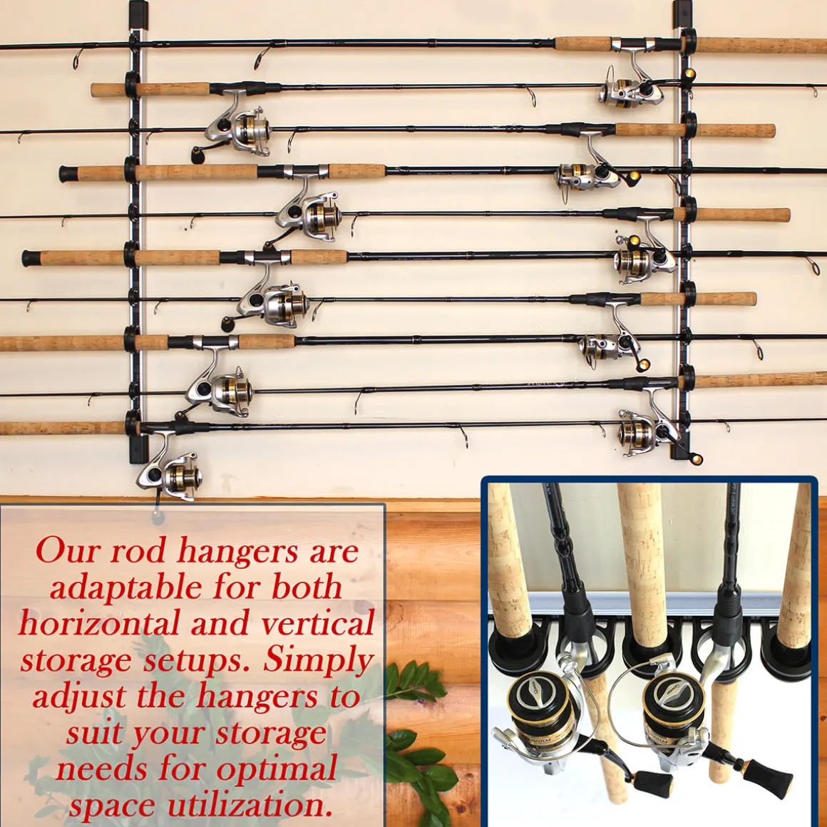 All Weather Aluminum 10 Fishing Rod Wall or Ceiling Rack