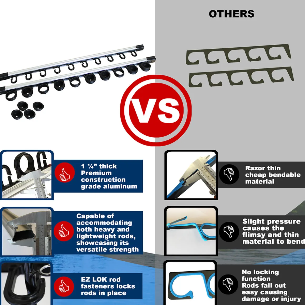 All Weather Aluminum 10 Fishing Rod Wall or Ceiling Rack