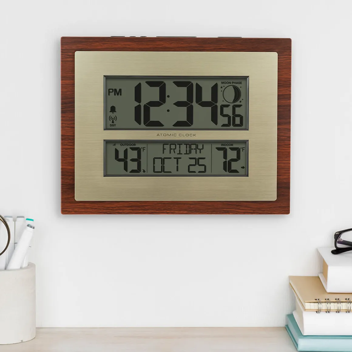 Atomic Digital Wall Clock with Moon Phase