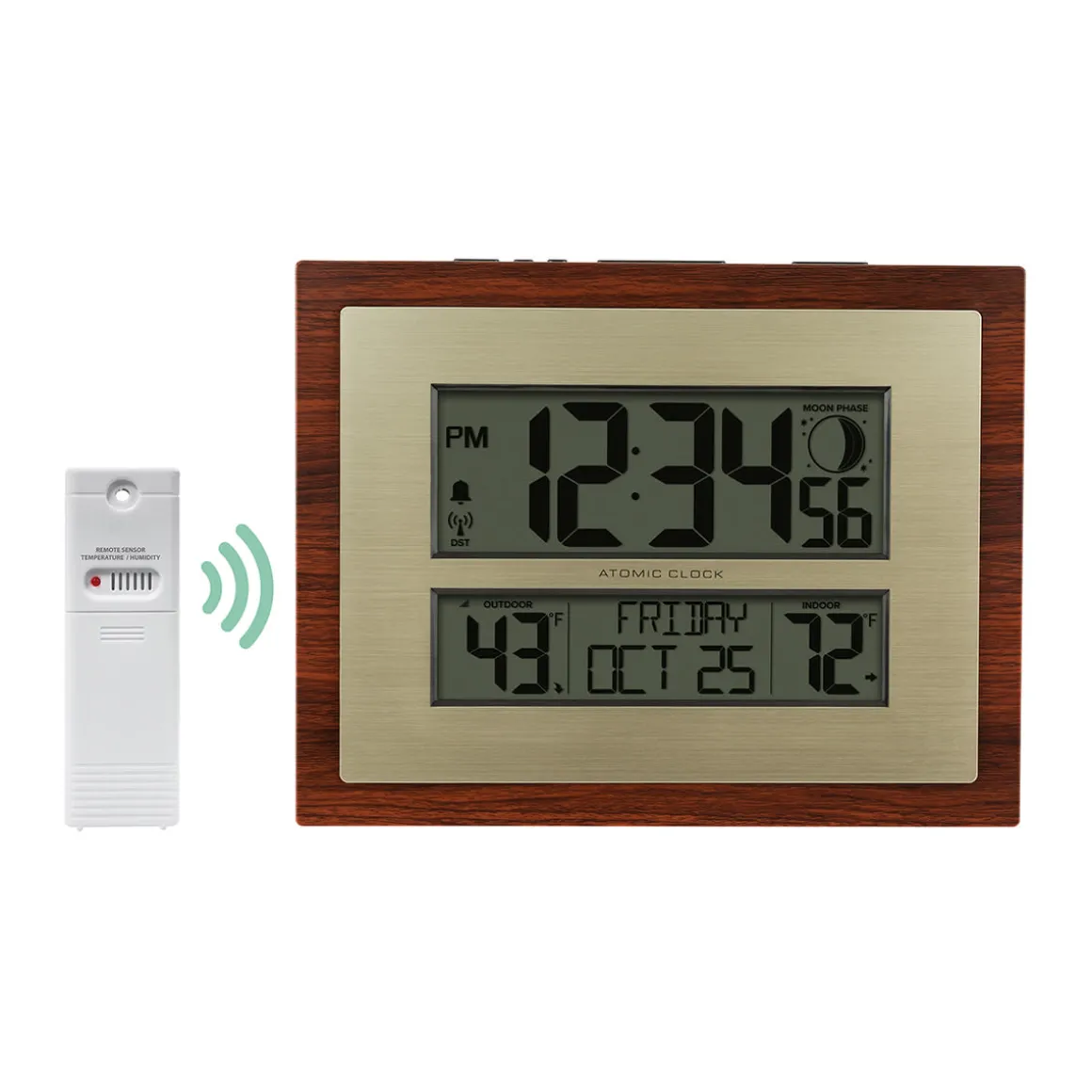 Atomic Digital Wall Clock with Moon Phase