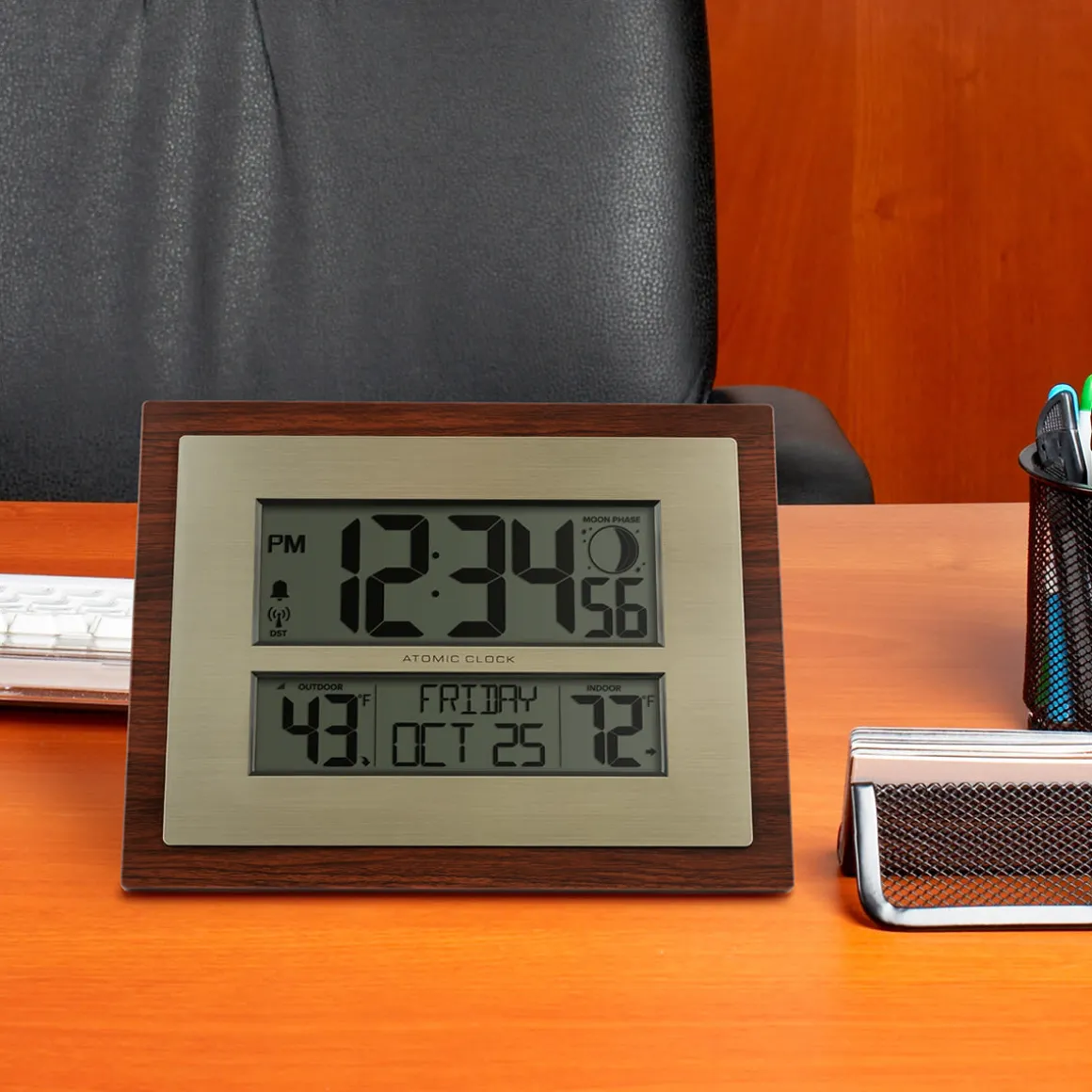 Atomic Digital Wall Clock with Moon Phase