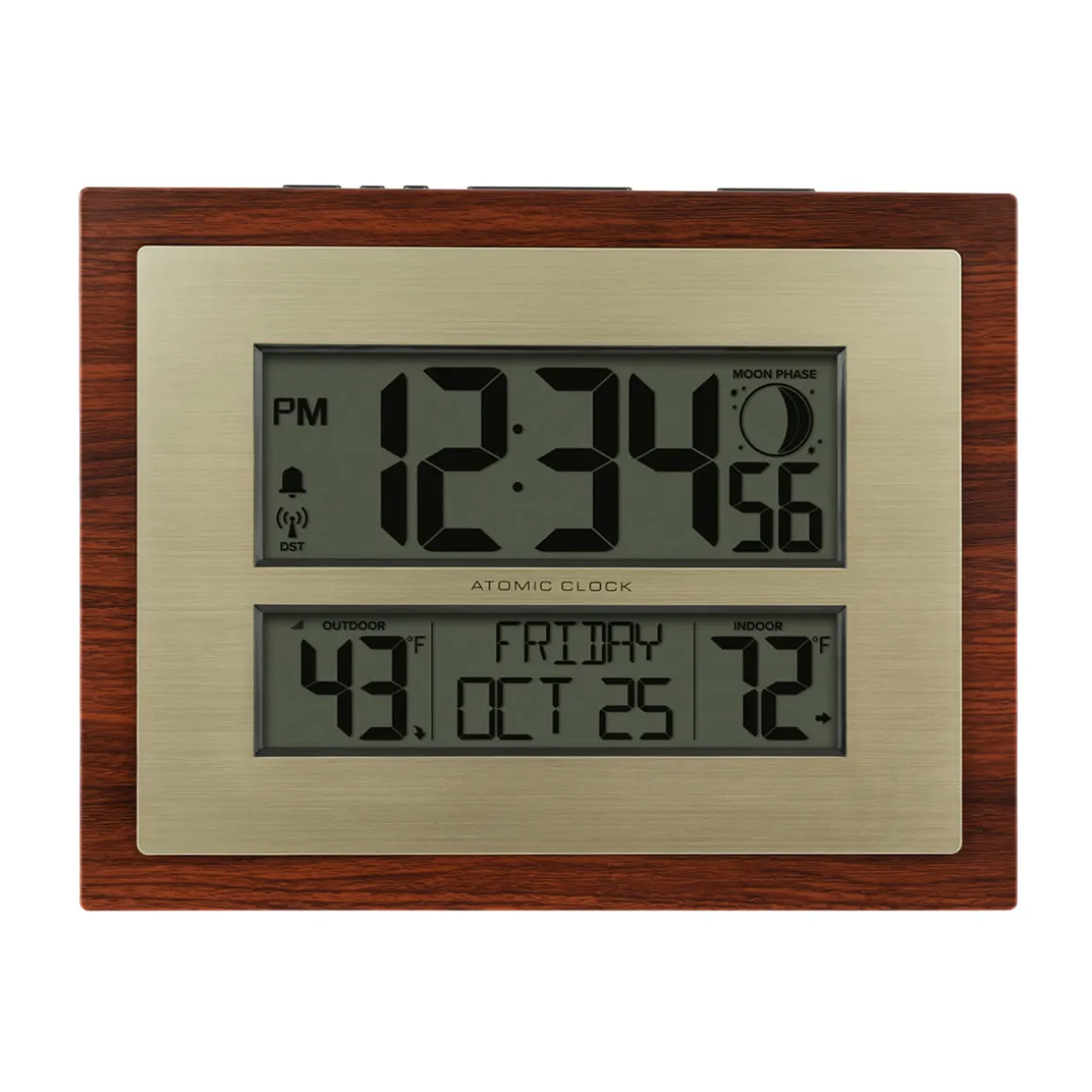 Atomic Digital Wall Clock with Moon Phase