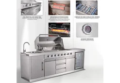 6-Burner Propane Gas Grill Island with Rotisserie and Outdoor Refrigerator