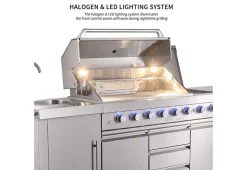 6-Burner Propane Gas Grill Island with Rotisserie and Outdoor Refrigerator