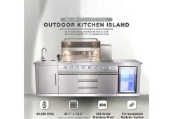 6-Burner Propane Gas Grill Island with Rotisserie and Outdoor Refrigerator