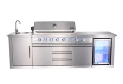 6-Burner Propane Gas Grill Island with Rotisserie and Outdoor Refrigerator