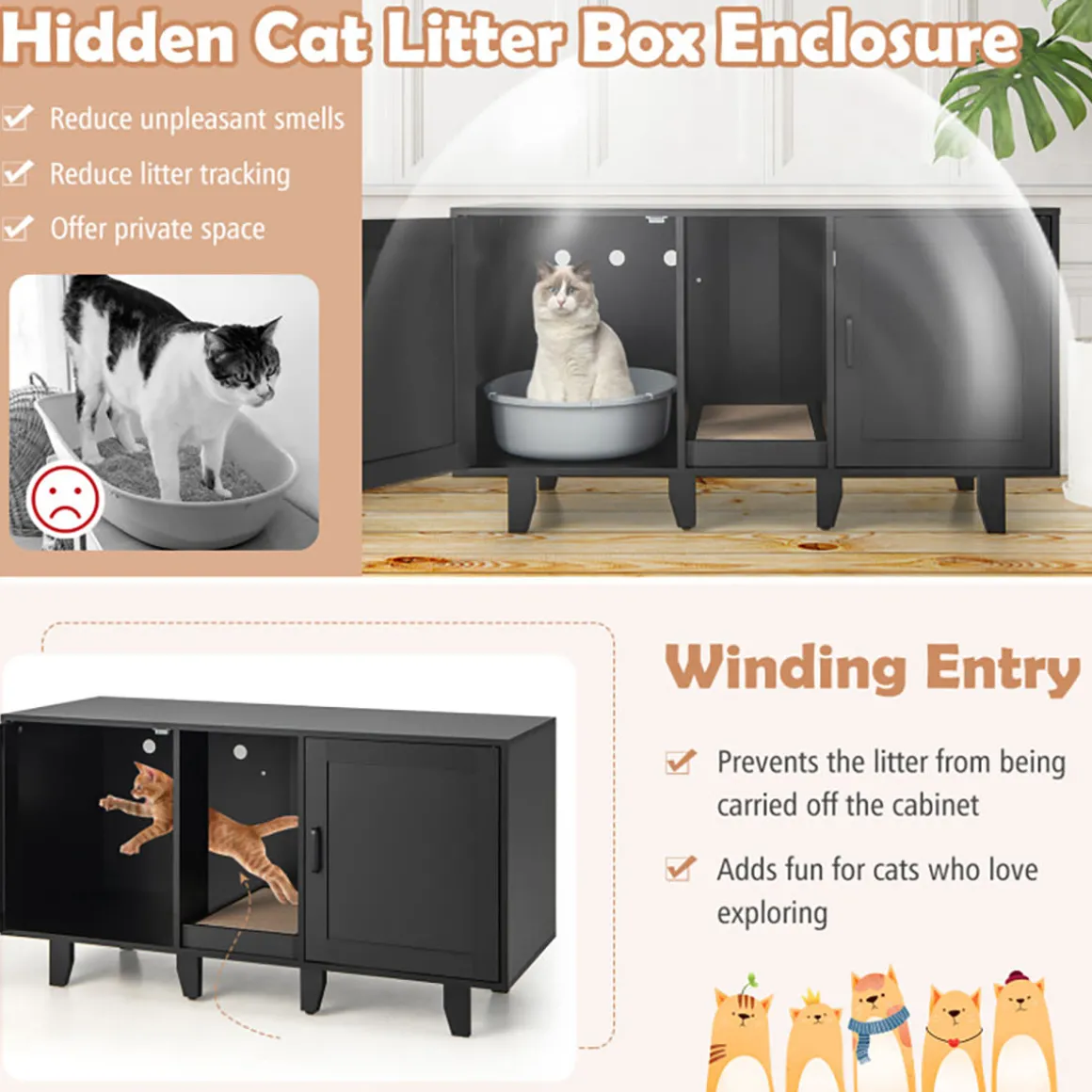 Cat Litter Box Enclosure with Scratching Board