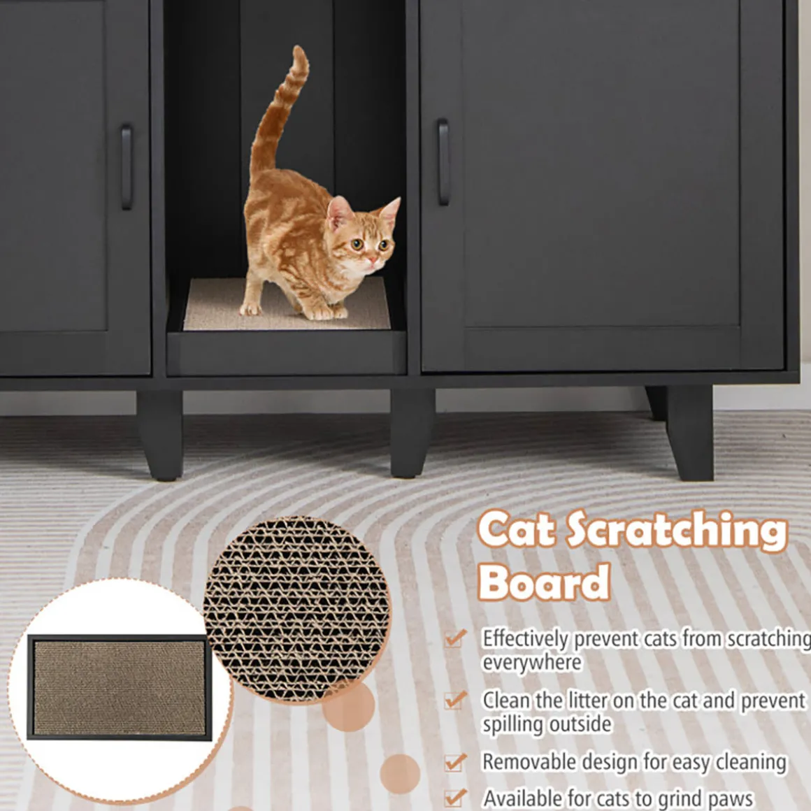 Cat Litter Box Enclosure with Scratching Board