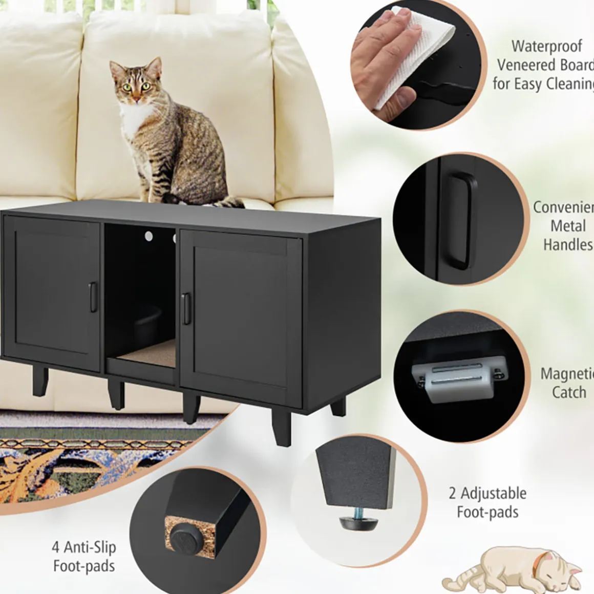 Cat Litter Box Enclosure with Scratching Board