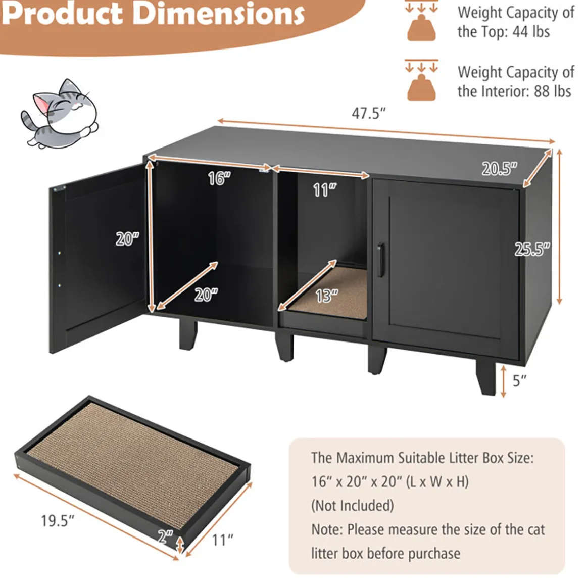 Cat Litter Box Enclosure with Scratching Board