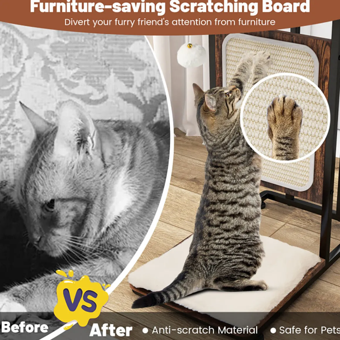 Cat Tree Side Table with Scratching Board