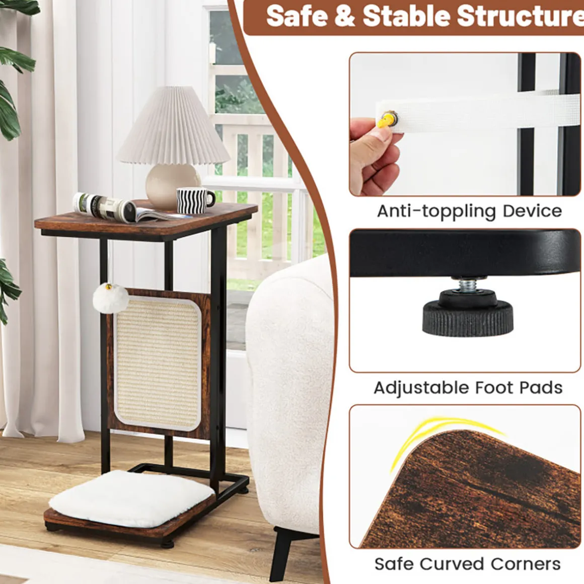 Cat Tree Side Table with Scratching Board