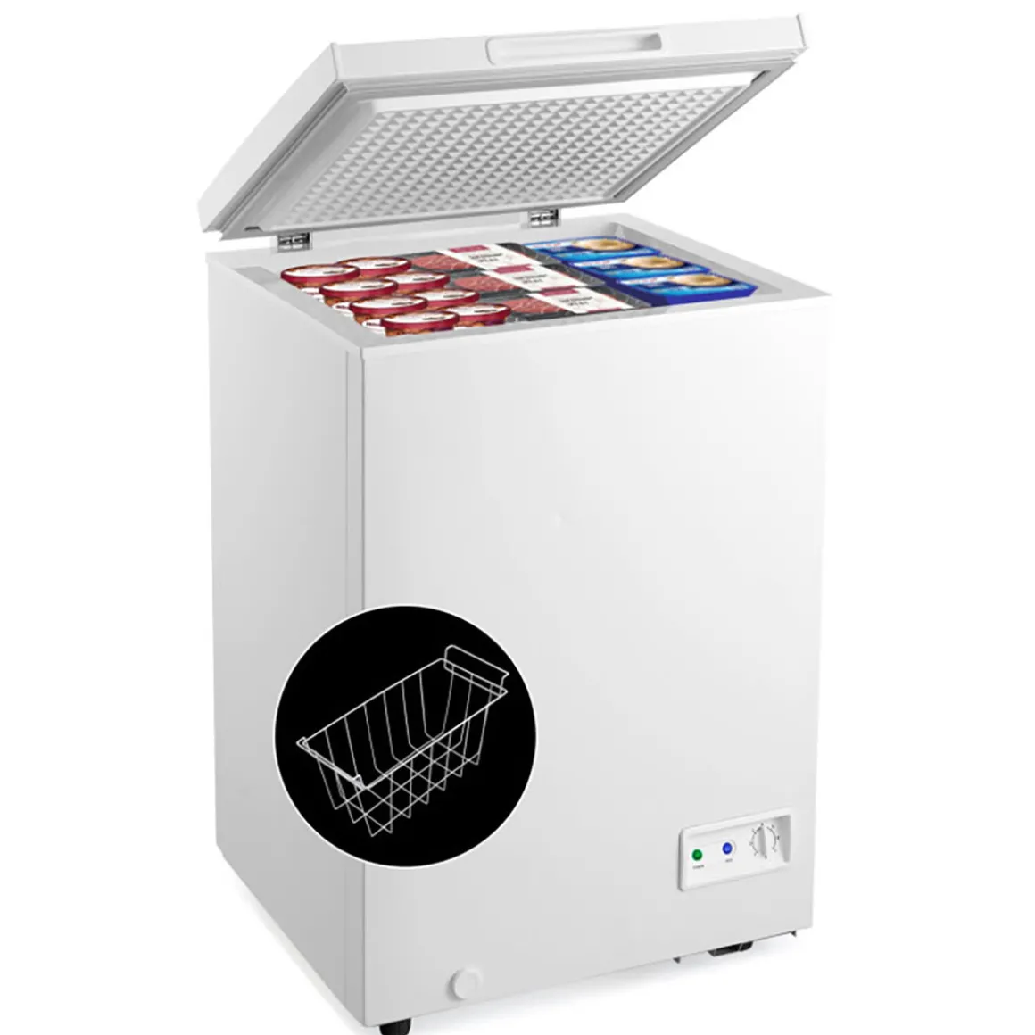 Compact Chest Freezer with Removable Storage Basket