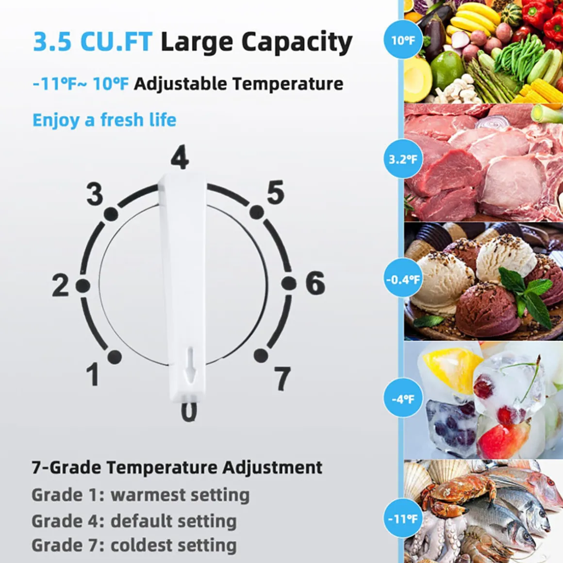 Compact Chest Freezer with Removable Storage Basket