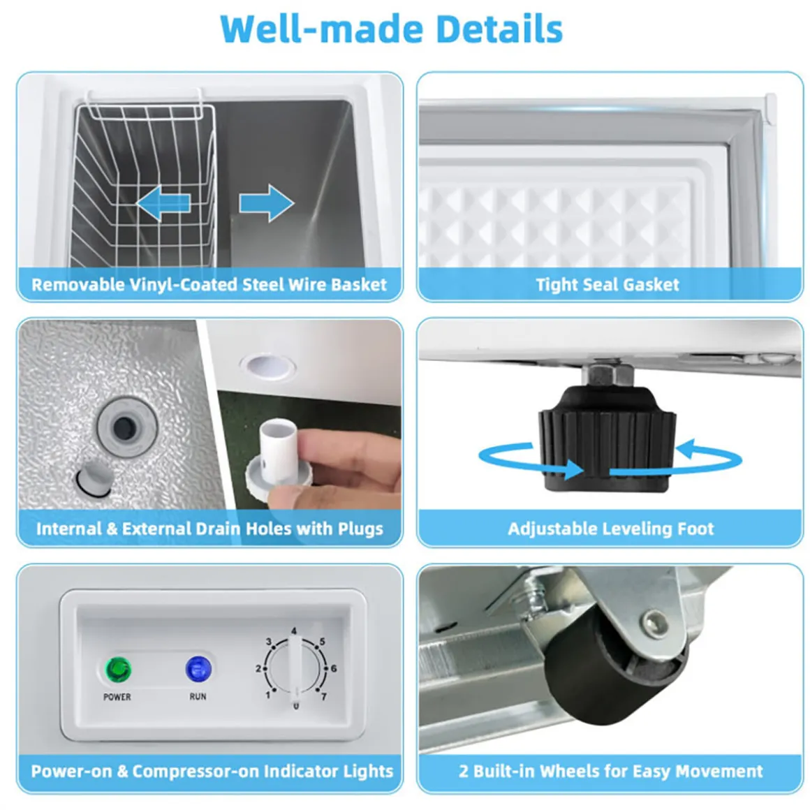 Compact Chest Freezer with Removable Storage Basket