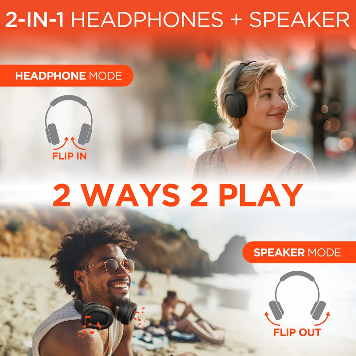 Convertible Wireless Speaker-Headphones