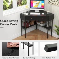Corner Desk with Built-In Charging Station