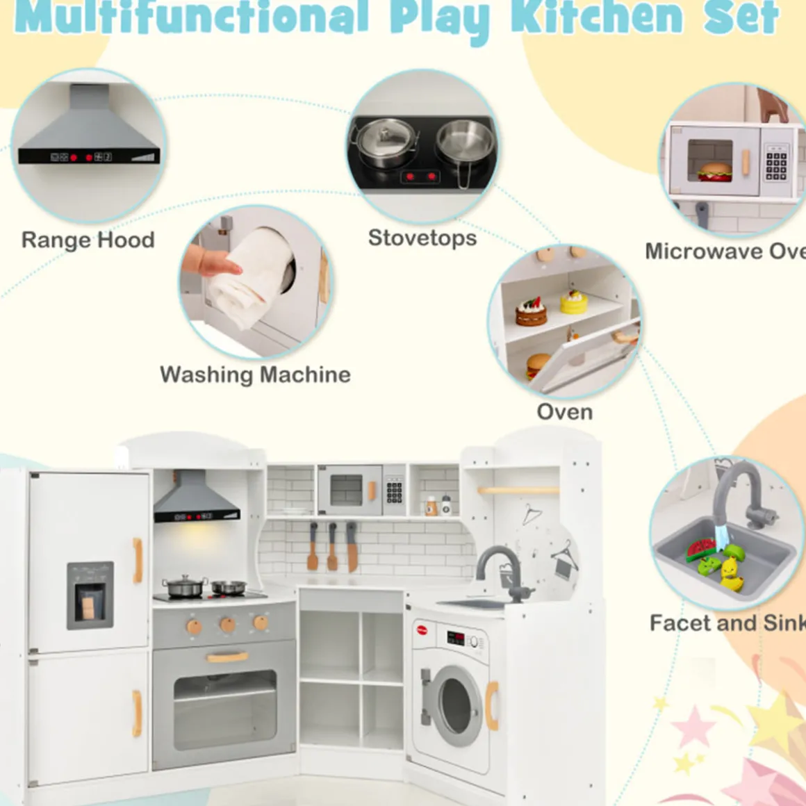 Corner Wooden Pretend Play Kitchen