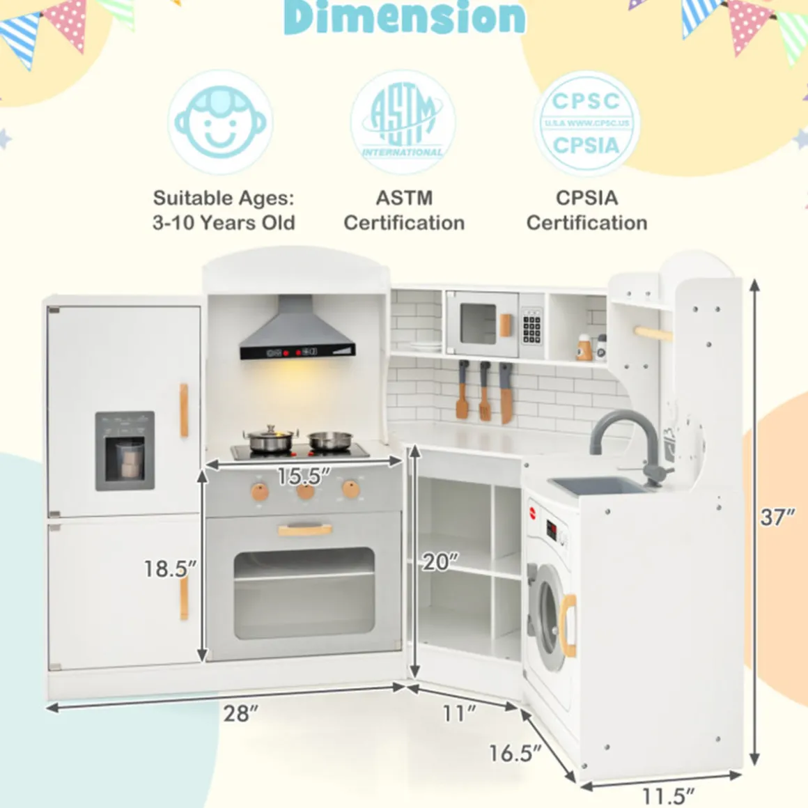 Corner Wooden Pretend Play Kitchen