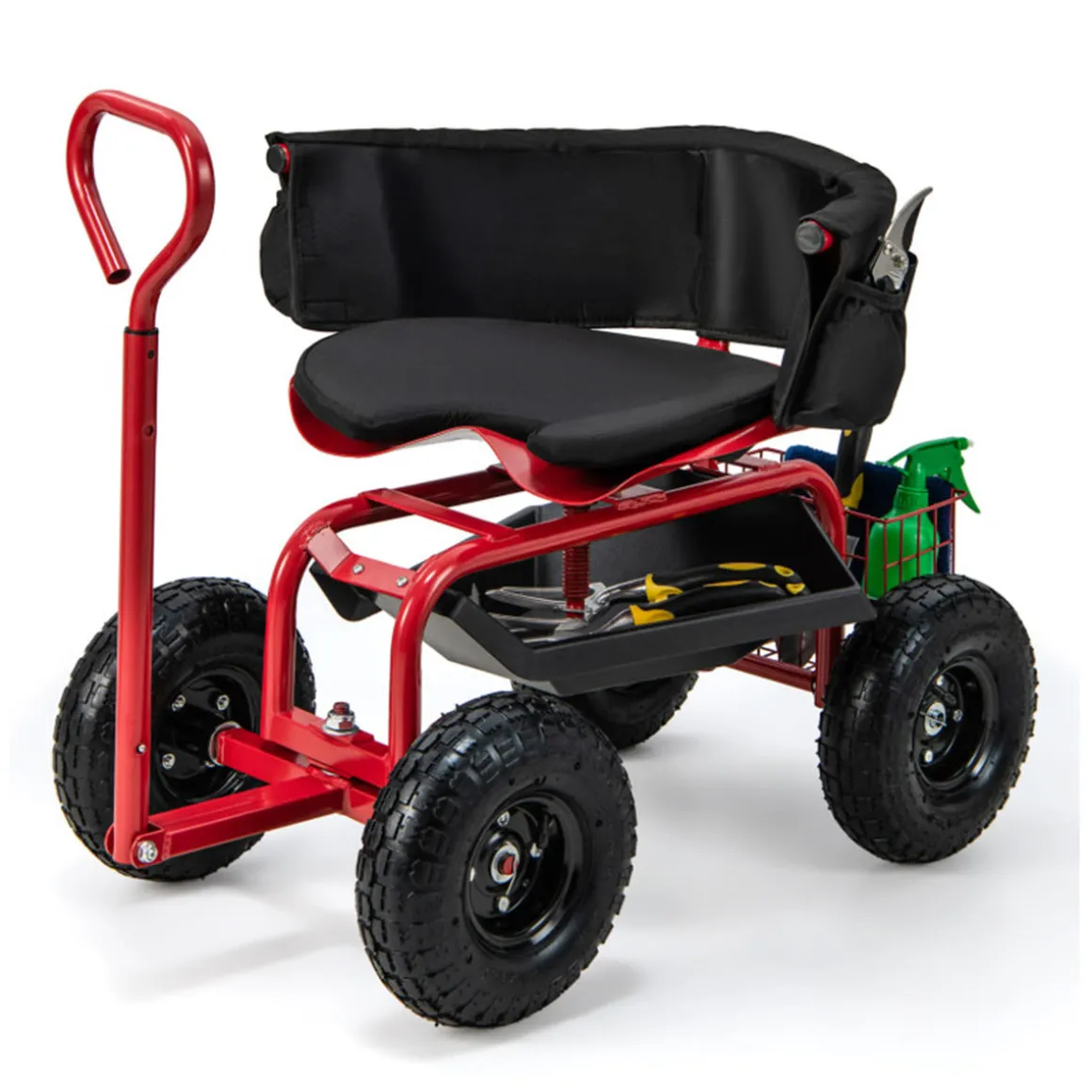 Cushioned Rolling Garden Cart with Swivel Seat
