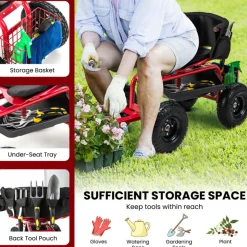 Cushioned Rolling Garden Cart with Swivel Seat