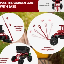 Cushioned Rolling Garden Cart with Swivel Seat