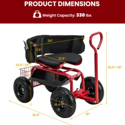 Cushioned Rolling Garden Cart with Swivel Seat