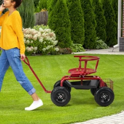 Cushioned Rolling Garden Cart with Swivel Seat