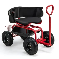 Cushioned Rolling Garden Cart with Swivel Seat