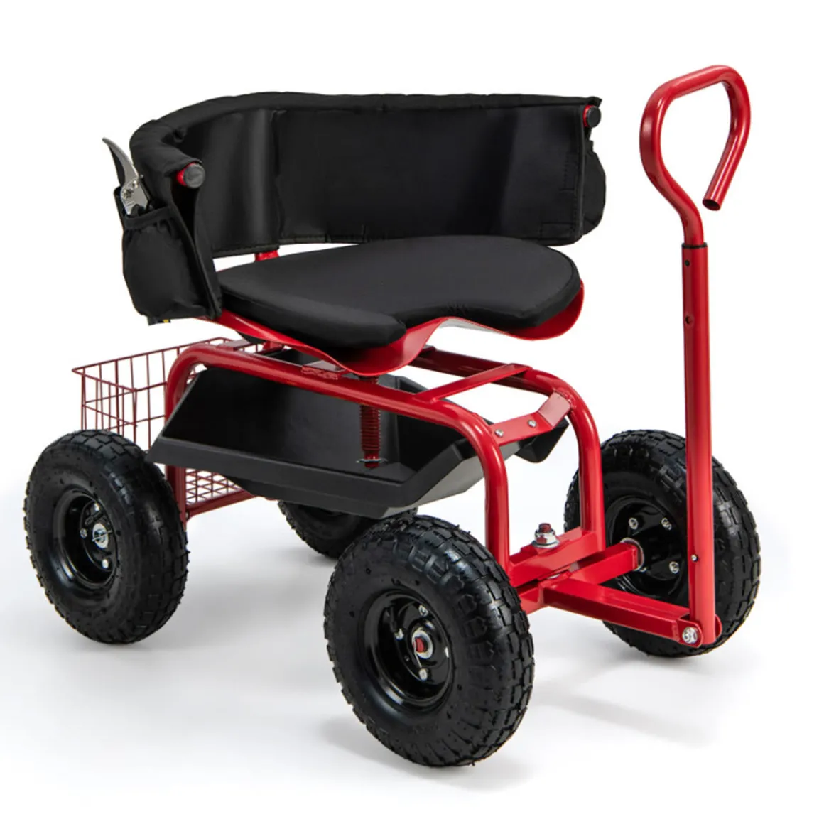 Cushioned Rolling Garden Cart with Swivel Seat