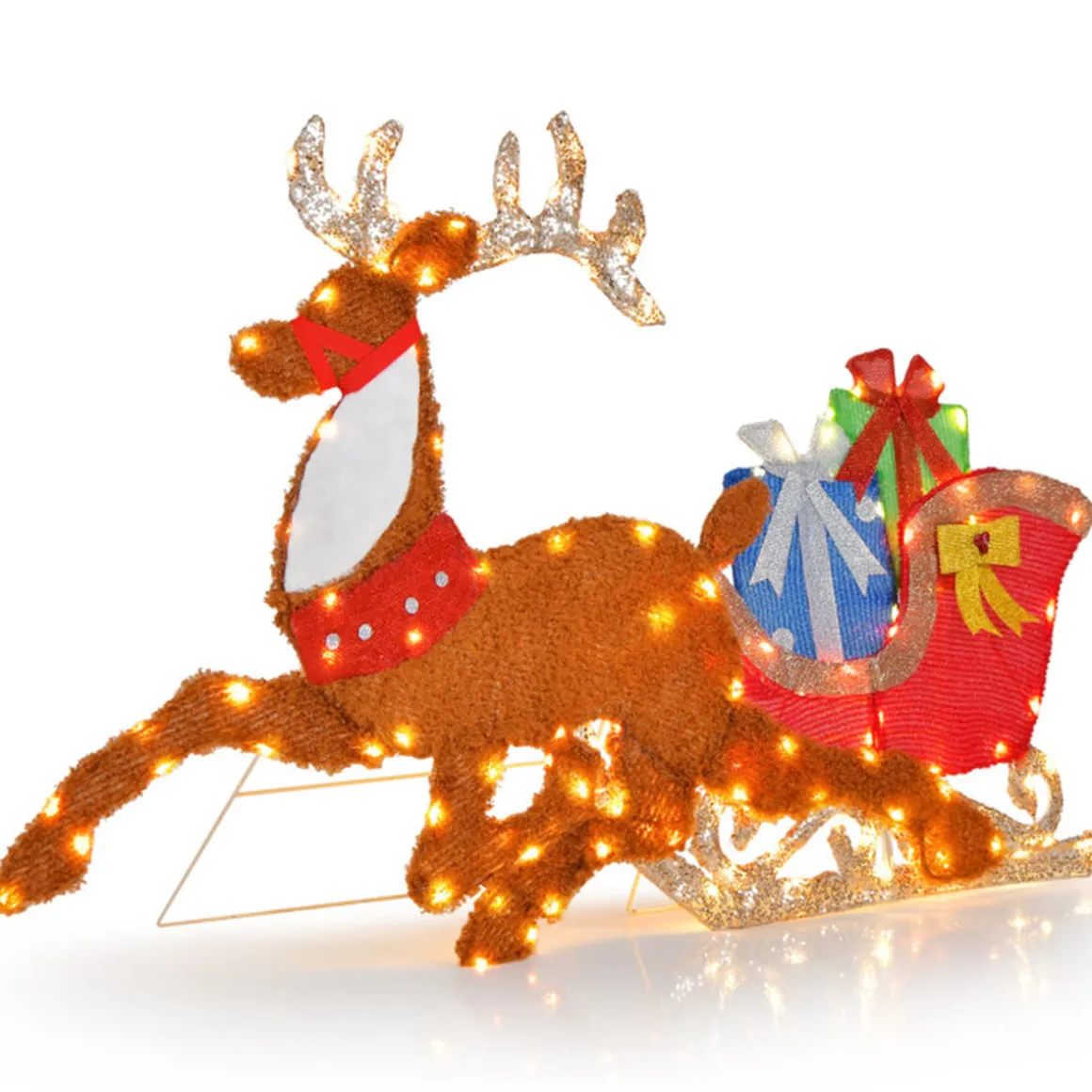 2D Pre-Lit Christmas Reindeer and Sleigh Decoration