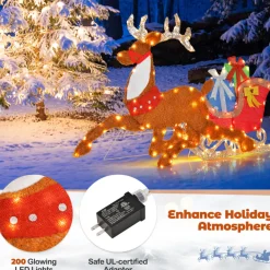2D Pre-Lit Christmas Reindeer and Sleigh Decoration