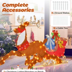 2D Pre-Lit Christmas Reindeer and Sleigh Decoration