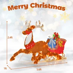 2D Pre-Lit Christmas Reindeer and Sleigh Decoration