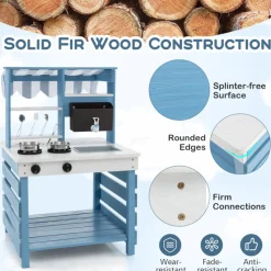 Double-Sided Wooden Play Kitchen and Grocery Stand