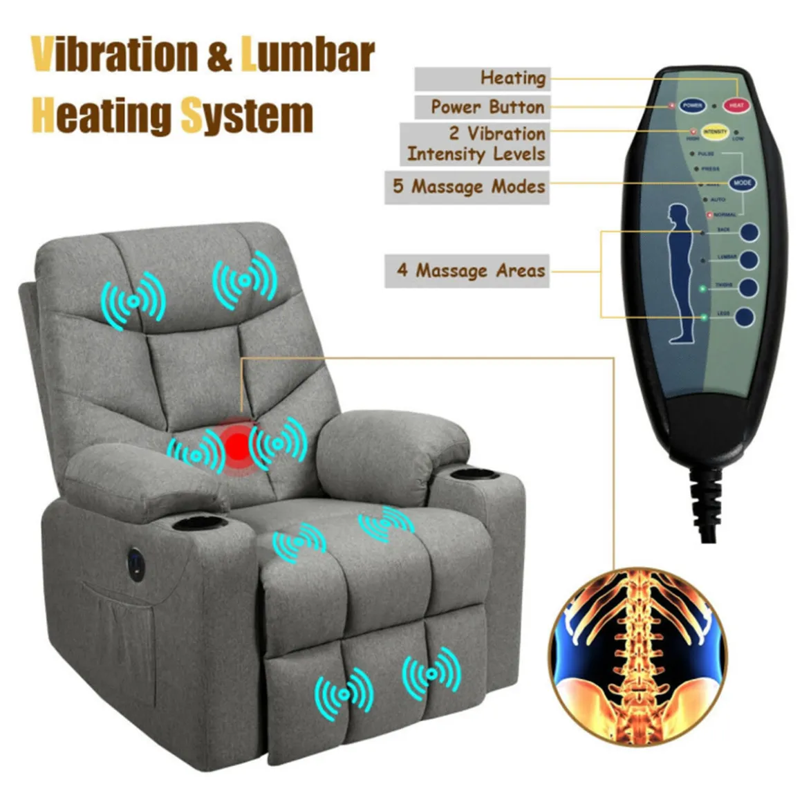 Electric Power Lift Heated Massage Chair Recliner