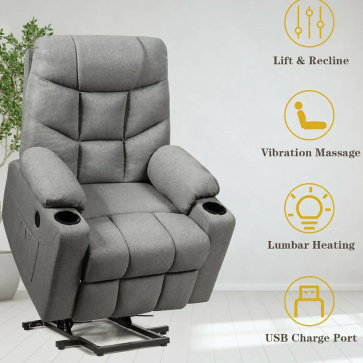 Electric Power Lift Heated Massage Chair Recliner