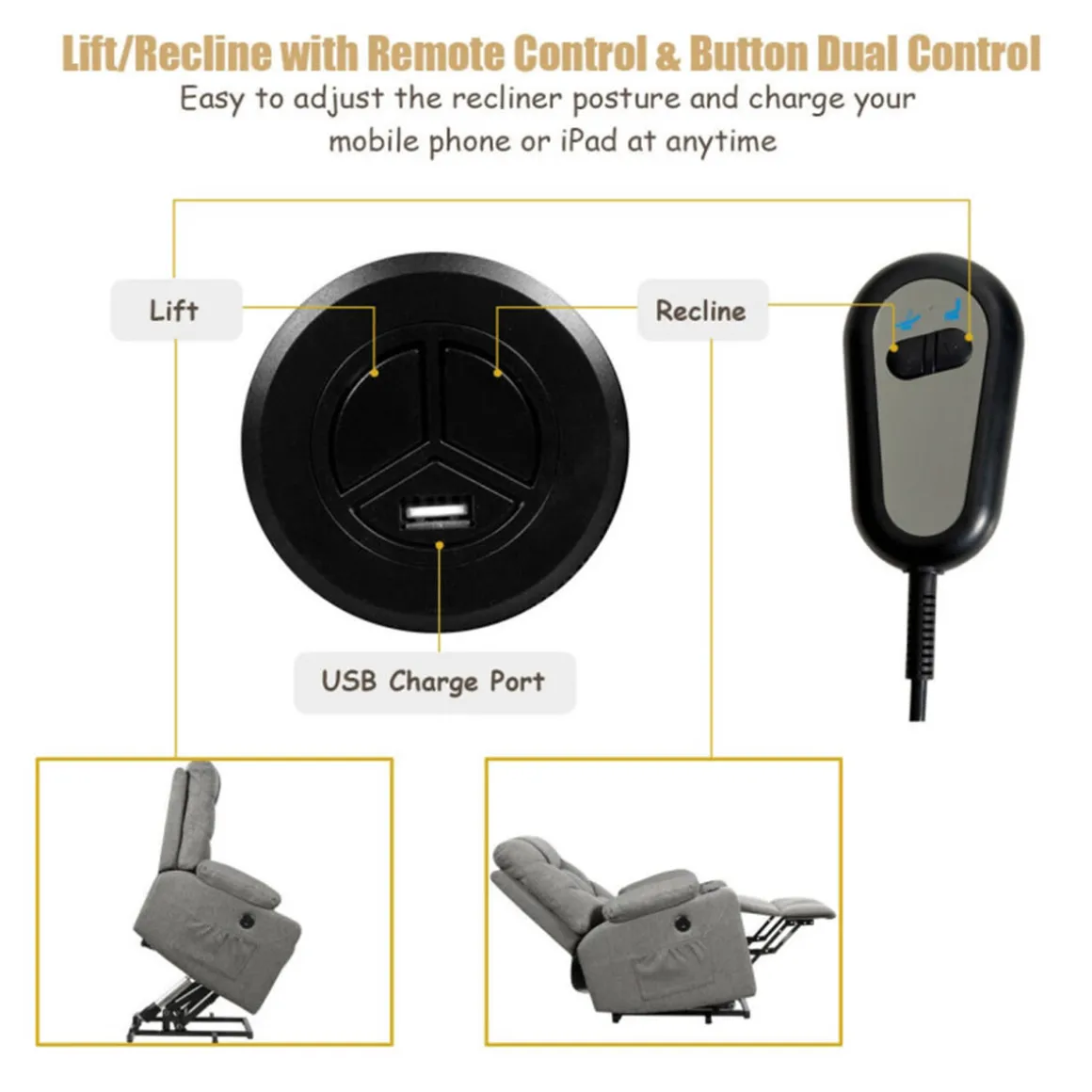 Electric Power Lift Heated Massage Chair Recliner