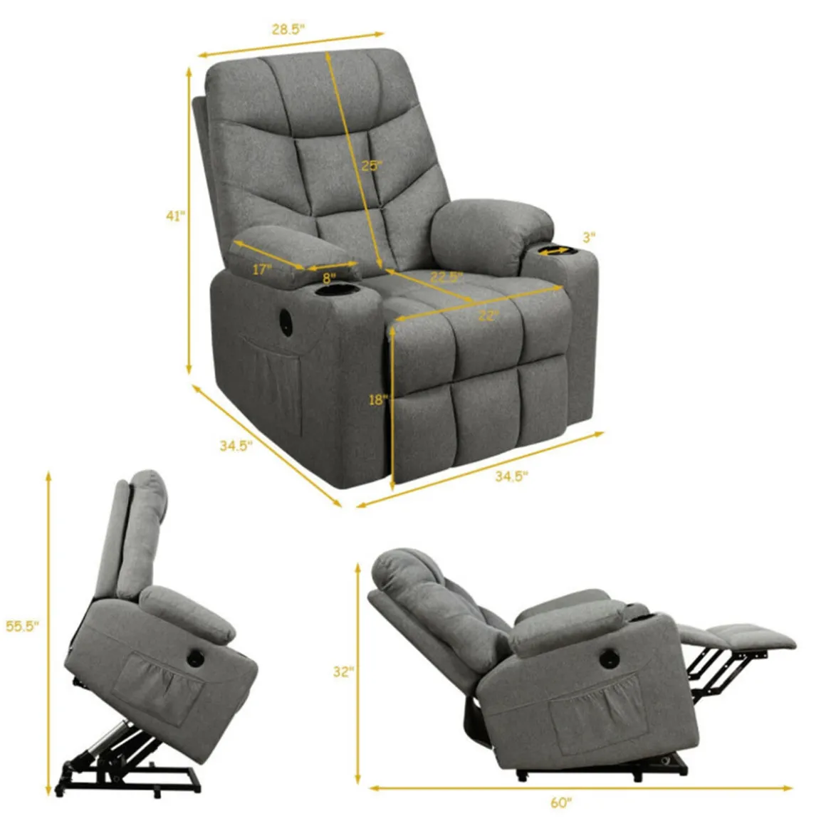 Electric Power Lift Heated Massage Chair Recliner