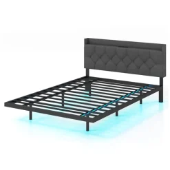 Floating LED Bed Frame with Charging Station